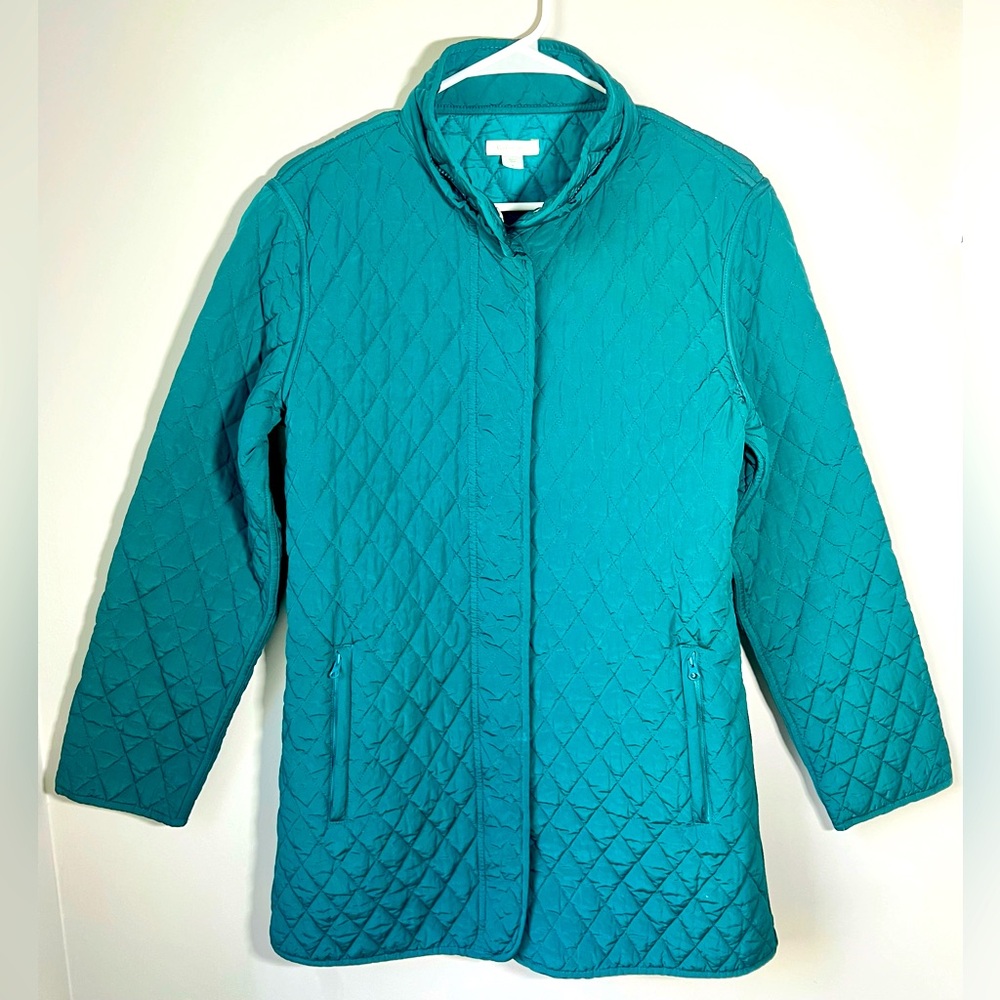 Garnet Hill Women’s Quilted Car Coat Full Zip Size 8 Blue Green | Fall Winter